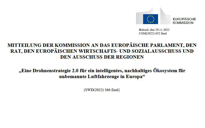 „Eine Drohnenstrategie 2.0 für ein intelligentes, nachhaltiges Ökosystem für unbemannte Luftfahrzeuge in Europa“