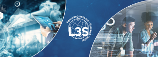 Banner des Forschungszentrum L3S mit zwei Bildern als Halbkreise jeweils links und rechts am Rand und dem L3S Logo in weiß auf dunkelblauem Hintergrund in der Mitte